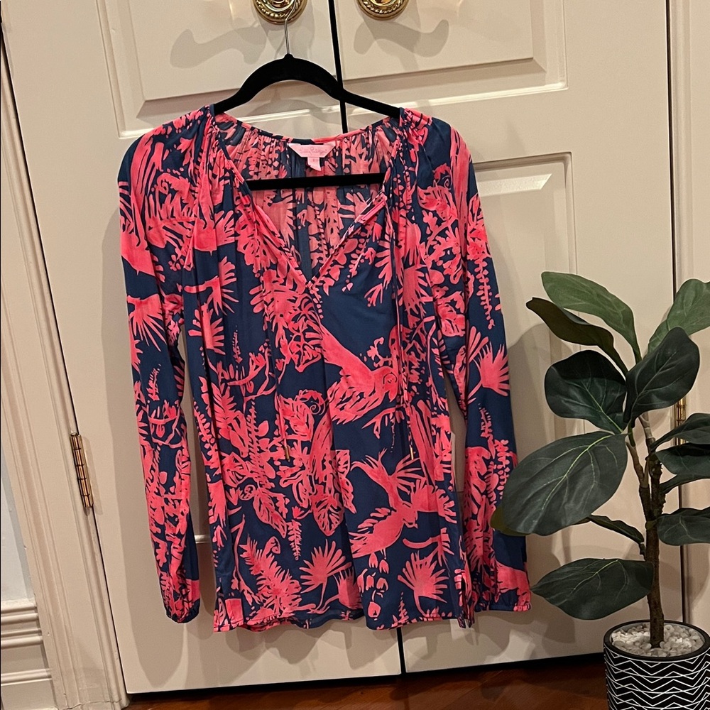 Lilly Pulitzer Pink and Navy Floral Blouse